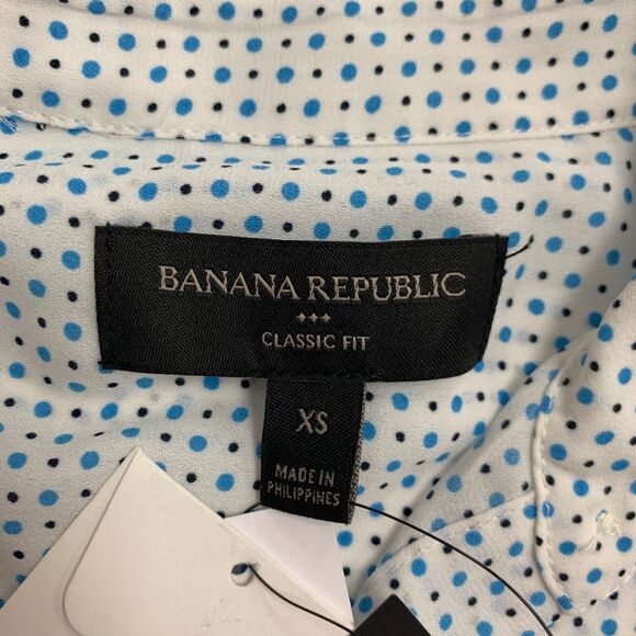 Banana Republic Shirt Women XS Navy Dot Drapey Classic Fit Long Sleeve Button Up - Picture 12 of 14